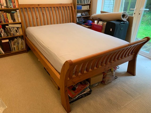 Preview of the first image of DOUBLE SLEIGH BED for sale - including mattress.