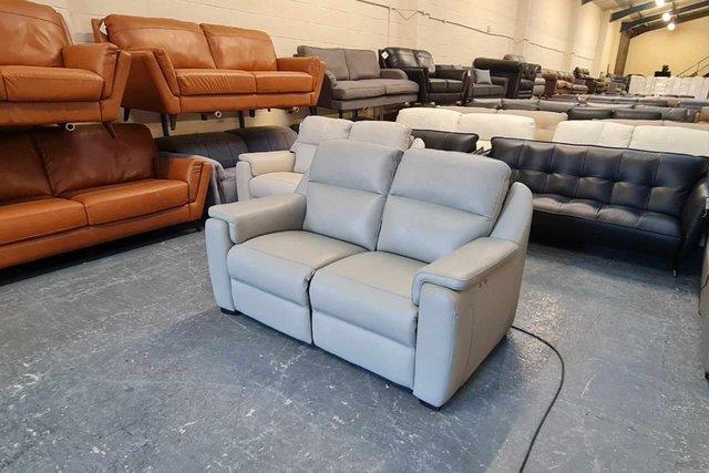 Image 9 of Parma/Strauss grey leather electric recliner 2 seater sofa