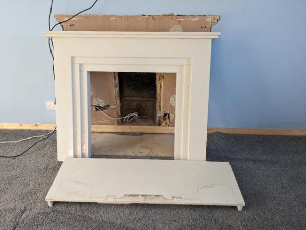 Image 2 of White Stone Fireplace surround and Stand