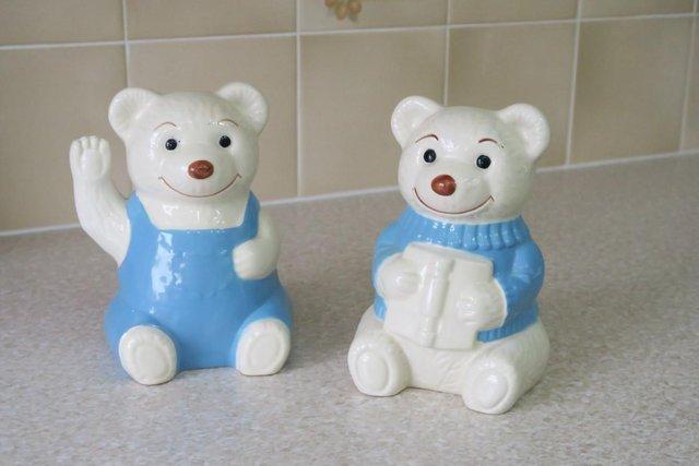 Image 2 of Pair of Vintage Boots Teddy Bear Bookends Made by Wade