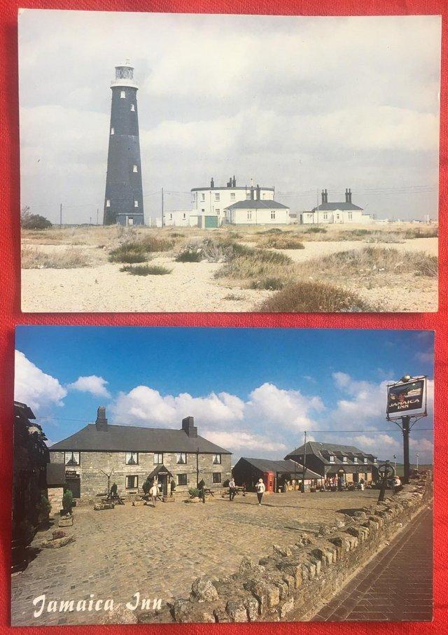 Preview of the first image of 2 unused postcards: Old Dungeness Lighthouse & Jamaica Inn..