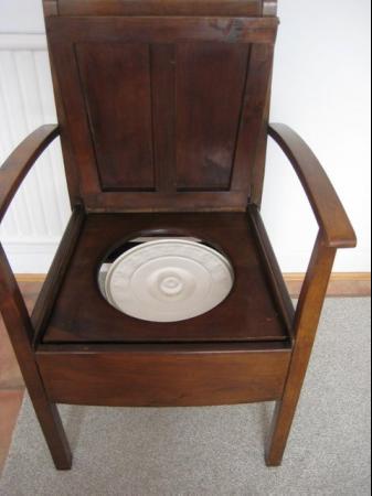 Image 1 of Antique Oak Commode Chair with China Pot & Lid