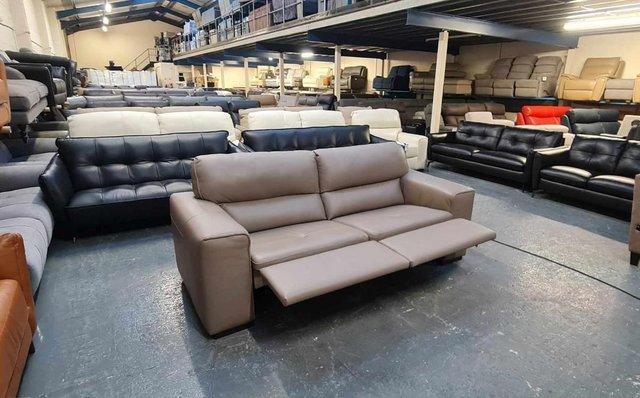 Image 11 of Cubo taupe grey leather electric recliner 3 seater sofa
