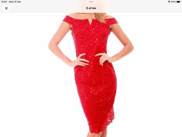 Preview of the first image of Ladies Off The Shoulder red Bardot Lace Sequin dress size10.