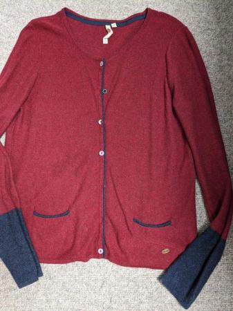 Image 1 of White Stuff Ladies Red & Ink Blue round necked cardigan