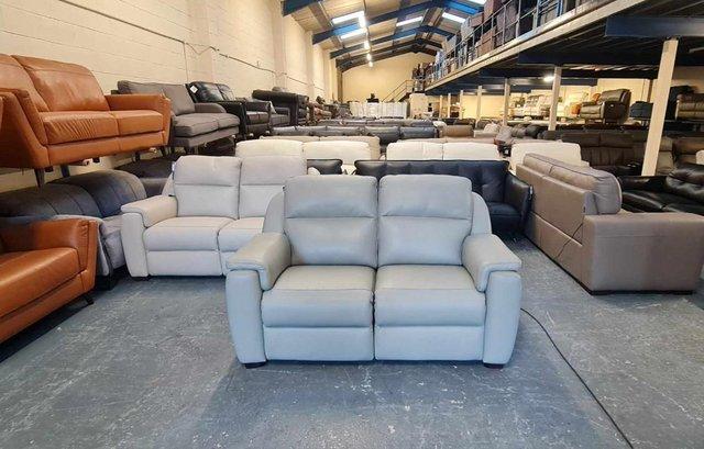 Preview of the first image of Parma/Strauss grey leather electric recliner 2 seater sofa.