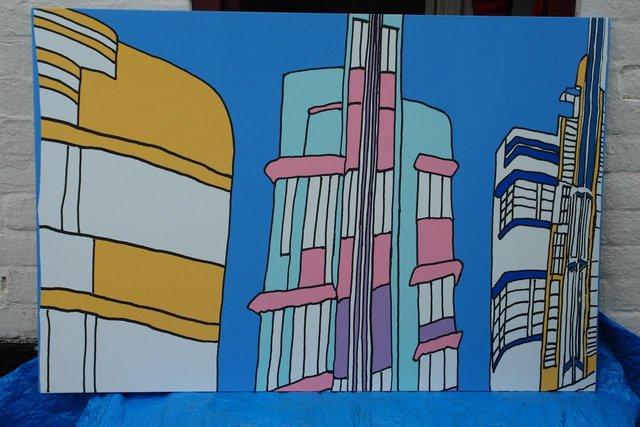Preview of the first image of Hotel del Caribe giclee canvas, Art Deco graphic image.