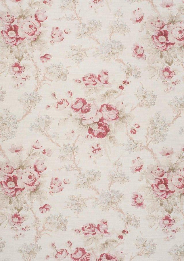 Preview of the first image of 2.5 m of Bennison Fabrics Apple Blossom on oyster linen.