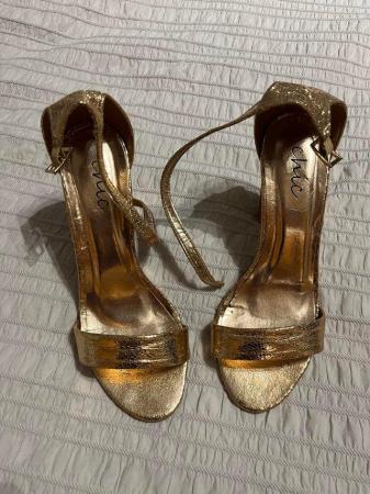 Image 2 of Gold 2 part block heel sandals size 5