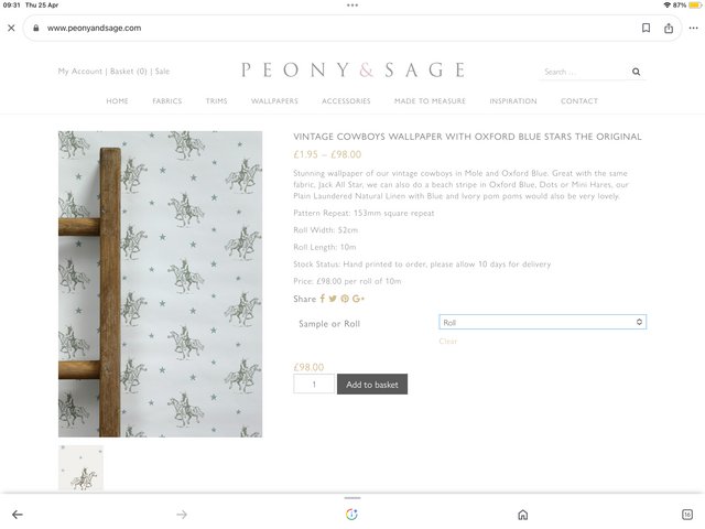Preview of the first image of Peony and Sage designer wallpaper current range 4 rolls!.