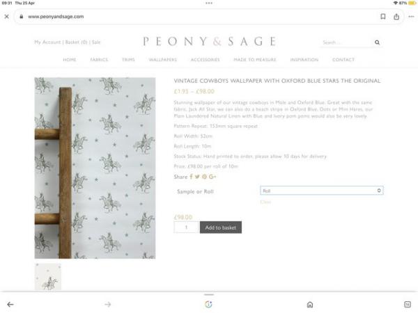 Image 1 of Peony and Sage designer wallpaper current range 4 rolls!