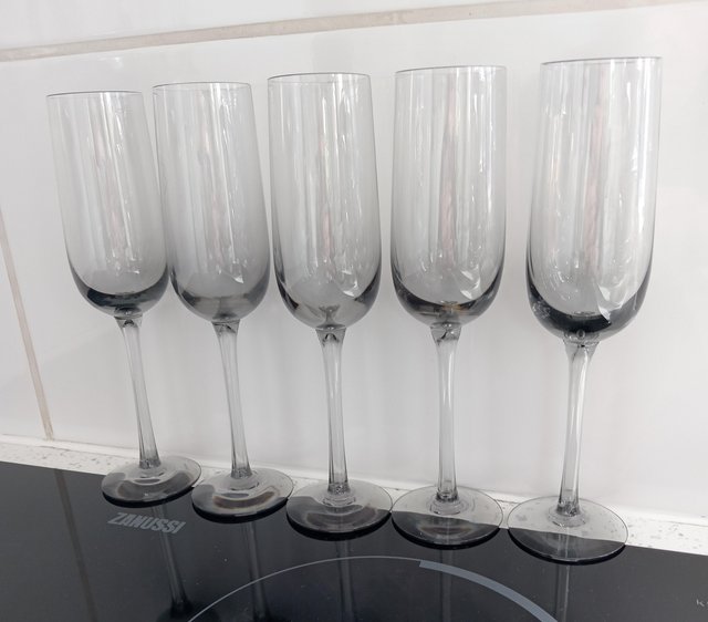 Preview of the first image of A set of 5 Grey Champagne Flutes.