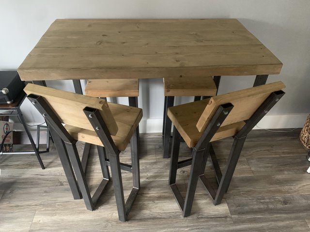 Preview of the first image of Reclaimed 4 seater Chic Tall Poseur Table & 4x tall stools.