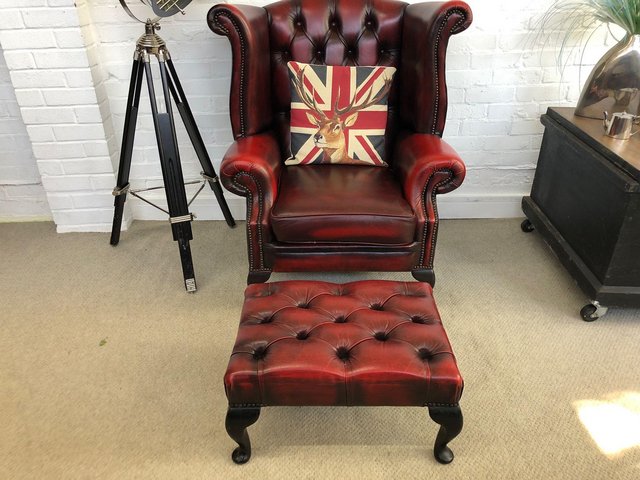 Preview of the first image of Oxblood Queen Anne Chesterfield armchair. Can deliver..