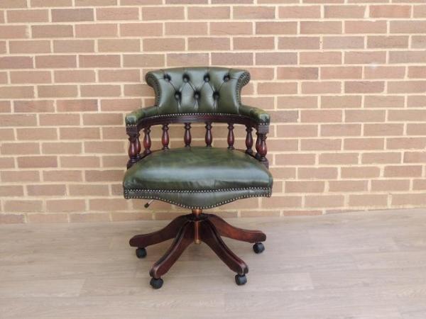 Image 2 of Antique Green Chesterfield Captains Chair (UK Delivery)