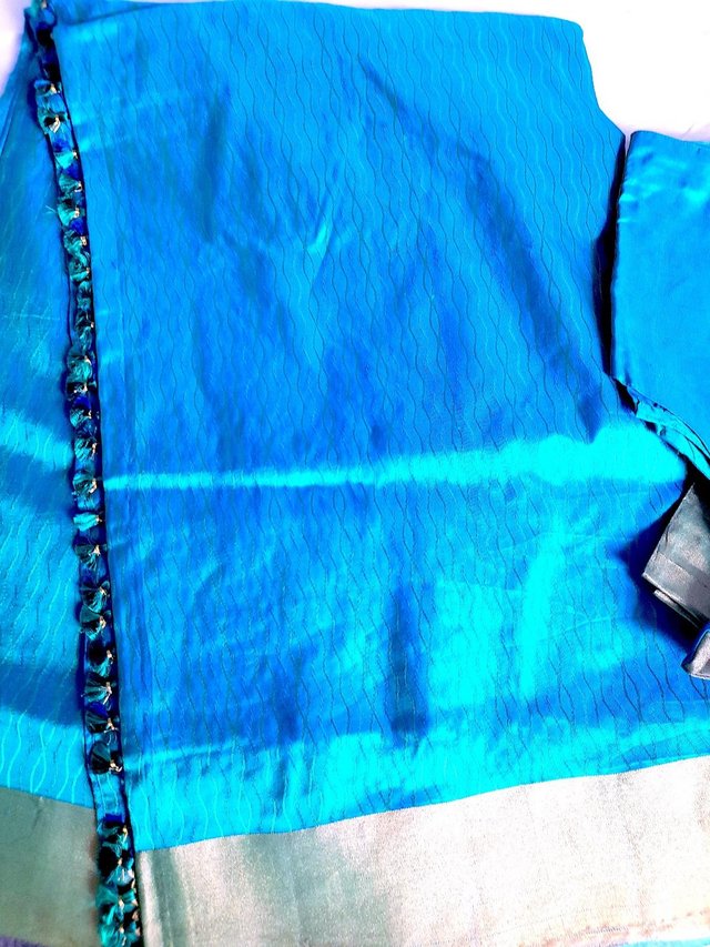Preview of the first image of RMKV Peacock blue silk saree.