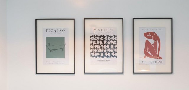 Preview of the first image of 3 x framed art prints in black frames.