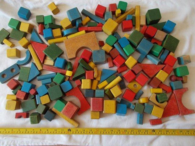 Preview of the first image of Vintage 1950s-60s Childrens wooden building blocks, 4kg.