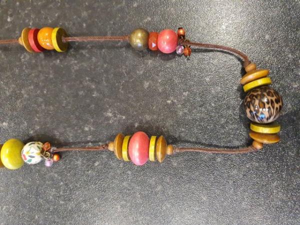 Image 2 of Multicoloured boho bead necklace on brown string