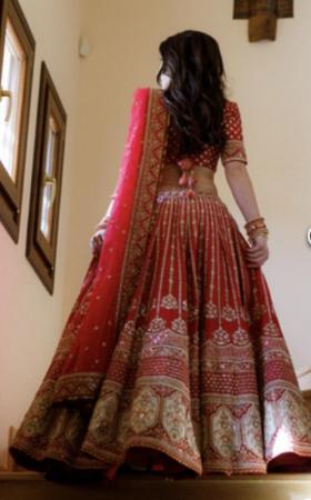 Image 6 of Stylish Red Silk Bridal Lehenga