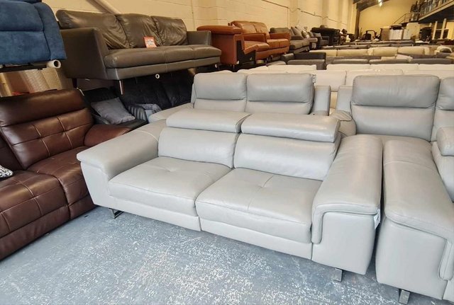 Image 8 of Italian Lucio grey leather electric pair of 3 seater sofas