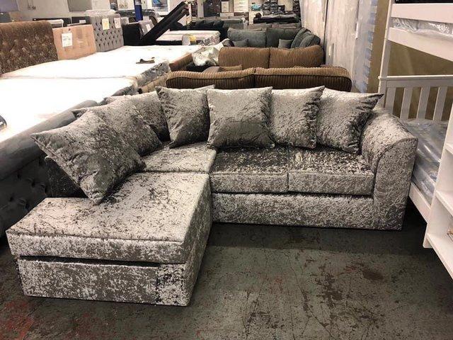 Preview of the first image of Byron corner sofa in silver crushed velvet.