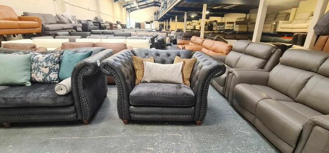 Image 6 of Persia charcoal grey leather/fabric 4 seater sofa and chair
