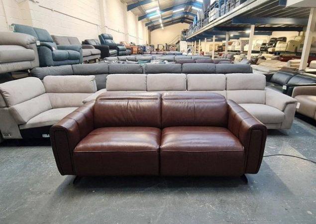Image 1 of Vita brown leather electric recliner 3 seater sofa