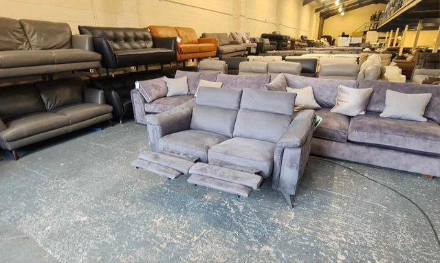 Image 13 of Ezra tara lead grey/blue fabric recliner 2 seater sofa
