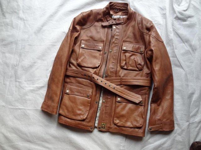 Preview of the first image of Belstaff-style brown leather jacket - unworn.
