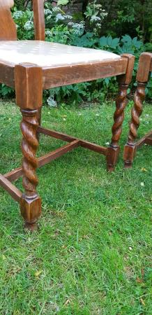 Image 1 of Antique solid oak pair of barley twist dining chairs