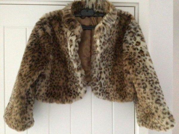 Image 1 of Faux fur animal print bolero jacket