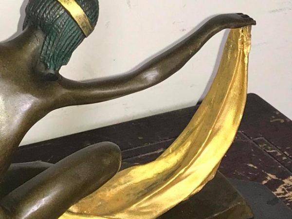 Image 20 of Art Deco “ Dancing With Egyptian “ Bronze & Marble