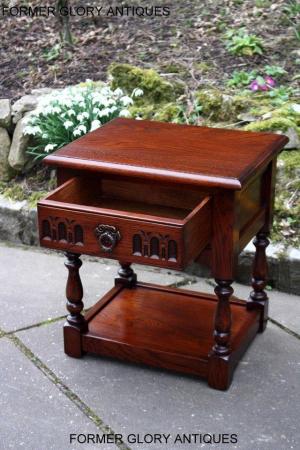 Image 95 of AN OLD CHARM TUDOR BROWN CARVED OAK BEDSIDE PHONE LAMP TABLE