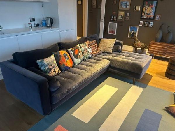 Image 1 of Dark grey navy blue velvet Made sofa | L-shape corner sofa