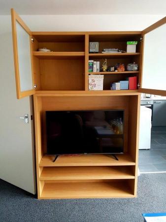 Image 2 of Striking IKEA TV and media storage unit with white glass doo