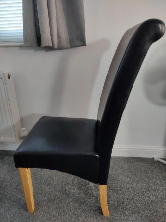 Image 1 of 2 BLACK HIGH BACK SKIRTED DINNING CHAIRS WITH OAK LEGS  £70