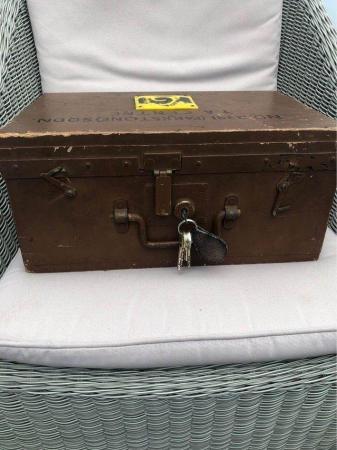 Image 1 of 1960 wooden ammunition box with key