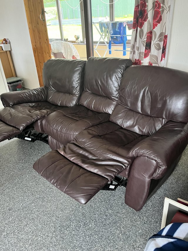 Preview of the first image of Real leather 3 seater recliner and recliner chair.