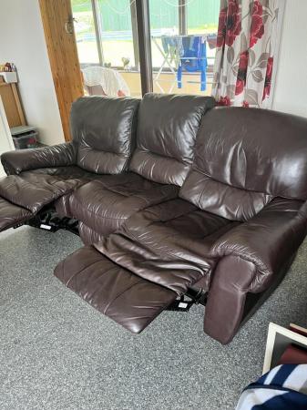 Image 1 of Real leather 3 seater recliner and recliner chair