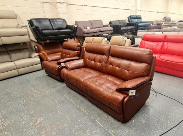 Image 3 of La-z-boy Knoxville brown leather 3 seater sofa and armchair