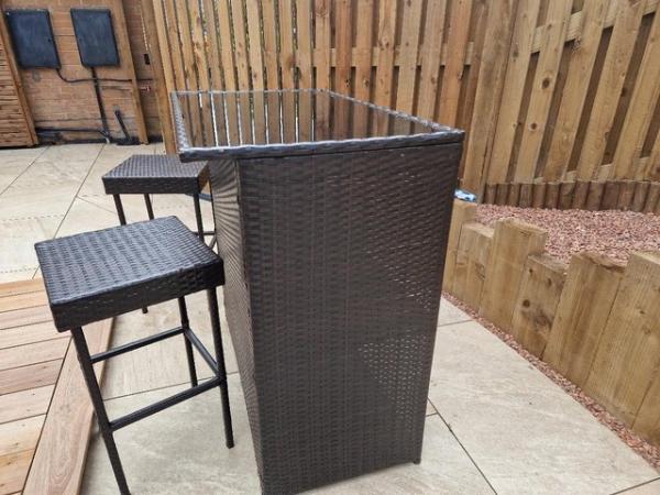 Image 1 of Rattan effect Garden Bar and 2 Stools for sale