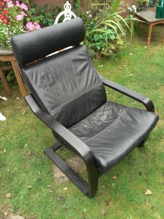 Image 1 of IKEA Poang Chair Black Leather