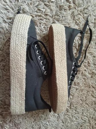 Image 3 of (534) Black lace-up wedge espadrilles, size 8/41, new!