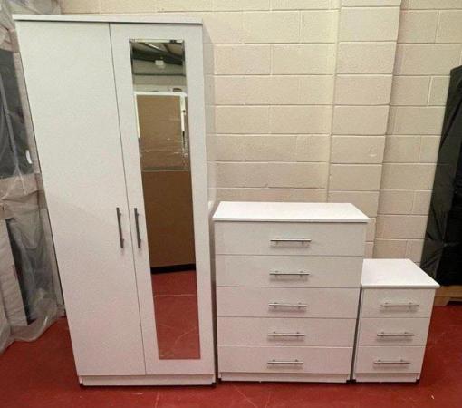 Image 1 of NOVA WHITE WARDROBE WITH MIRROR, CHEST AND BEDSIDE