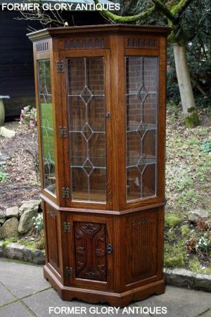 Image 21 of OLD CHARM LIGHT OAK CANTED CHINA DISPLAY CABINET STAND UNIT