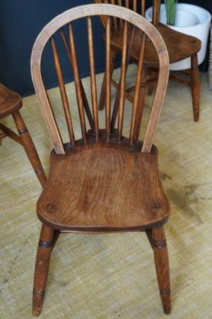 Image 12 of L. Victorian 4 Hoop Back Windsor Farmhouse Elm Dining Chairs