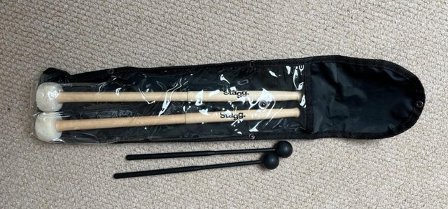Preview of the first image of Drum sticks - Staggs felt and rubber mallets.