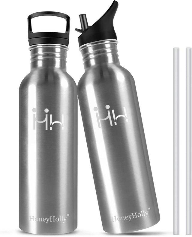 Preview of the first image of HoneyHolly Metal Water Bottle 750ml Stainless Steel + Straw.
