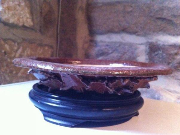 Image 1 of Unique round Bonsai dish with leaf ornament and stand (SM2)